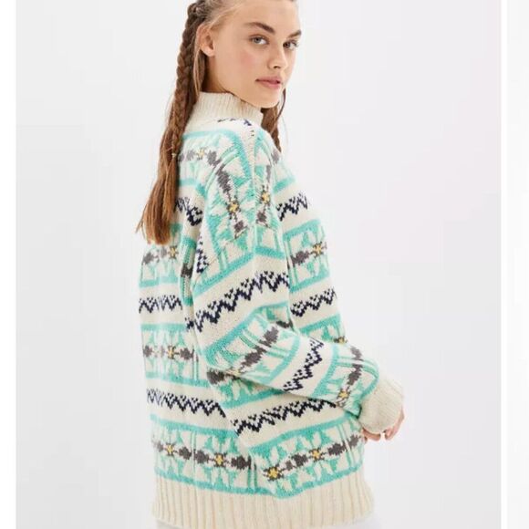 New American Eagle Oversized Fairisle Mock Neck Sweater Size XS Women's - Picture 2 of 10